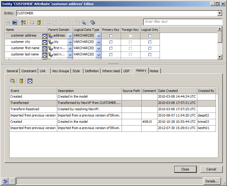 Die History Information in der Version 9.2 des ERwin Data Modelers